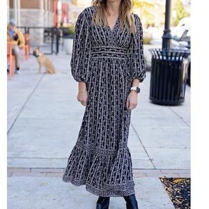 Max Studio Long-sleeve Boho Maxi Dress Size Medium